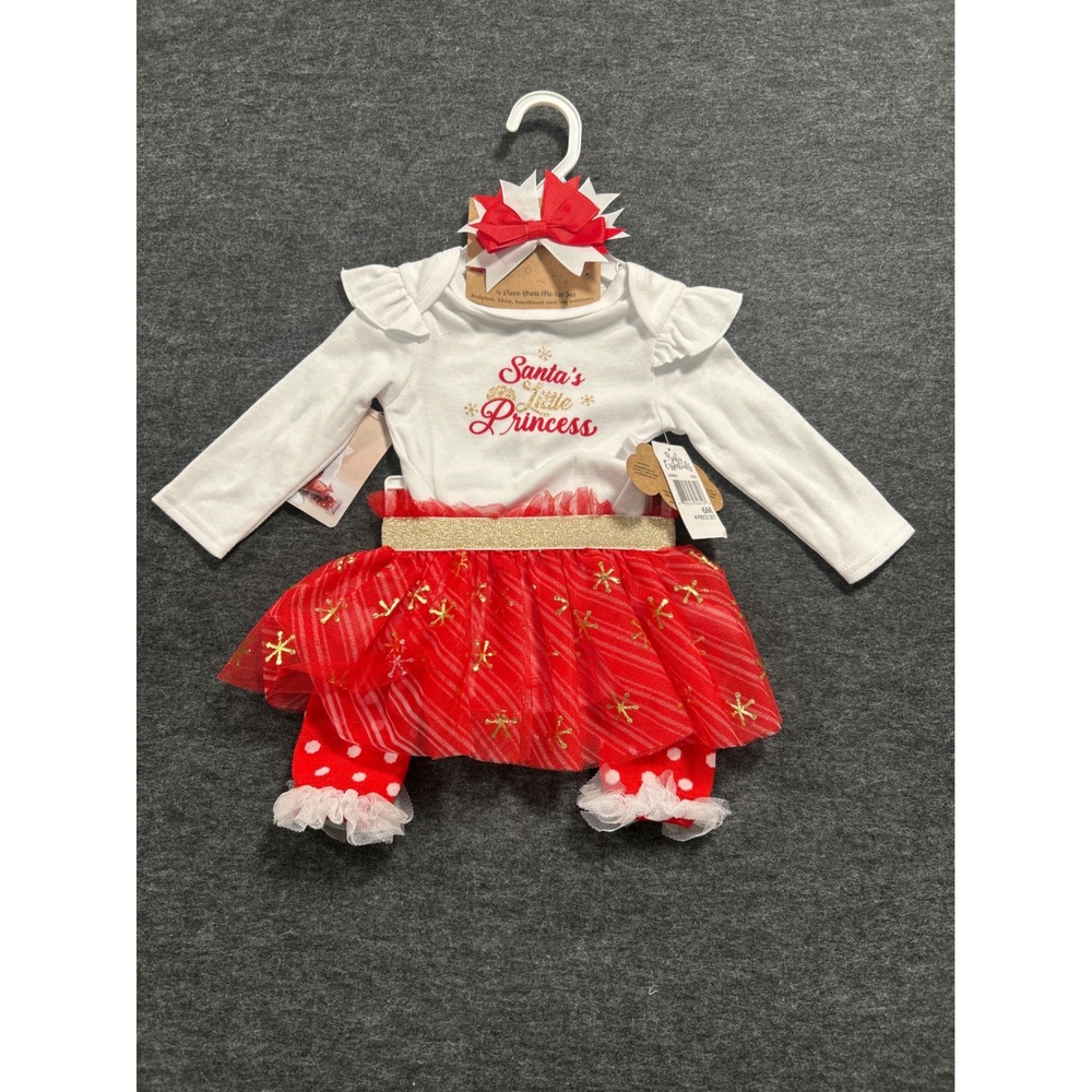 Baby Essentials 4pc Outfit Set Kids 6M Red NEW Santa's Little Princess Tutu Bow
